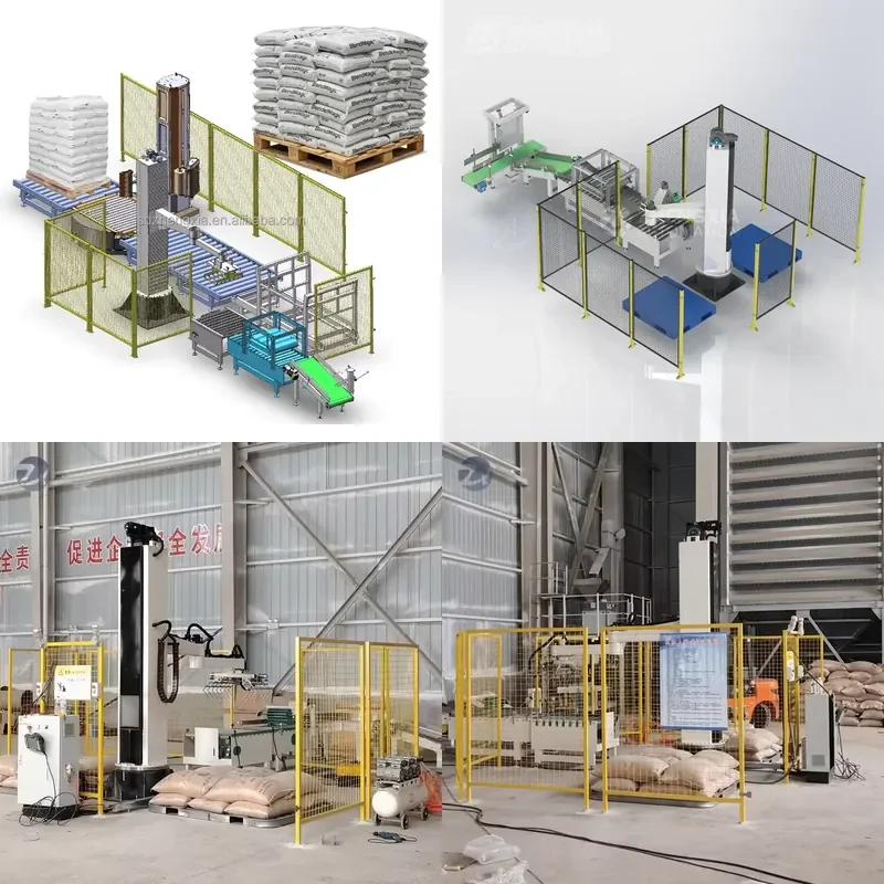 2026 CE Programmable 25 kg 50kg Flour/feed Bag Column Arm Palletizer Palletizing Line