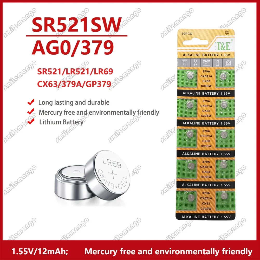 40-200PCS LR521 AG0 Button Batteries SR521SW 379A 379 179 D379 SR63 1.5V Alkaline Coin Cell Silver OxideWatch Battery