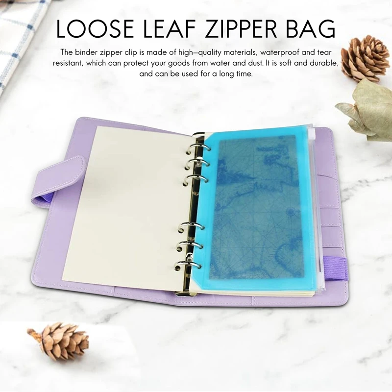 12Pcs Binder Pocket A6 Size 6 Holes Binder Zipper Folders For 6-Ring Notebook Waterproof Binder Loose Leaf Bags