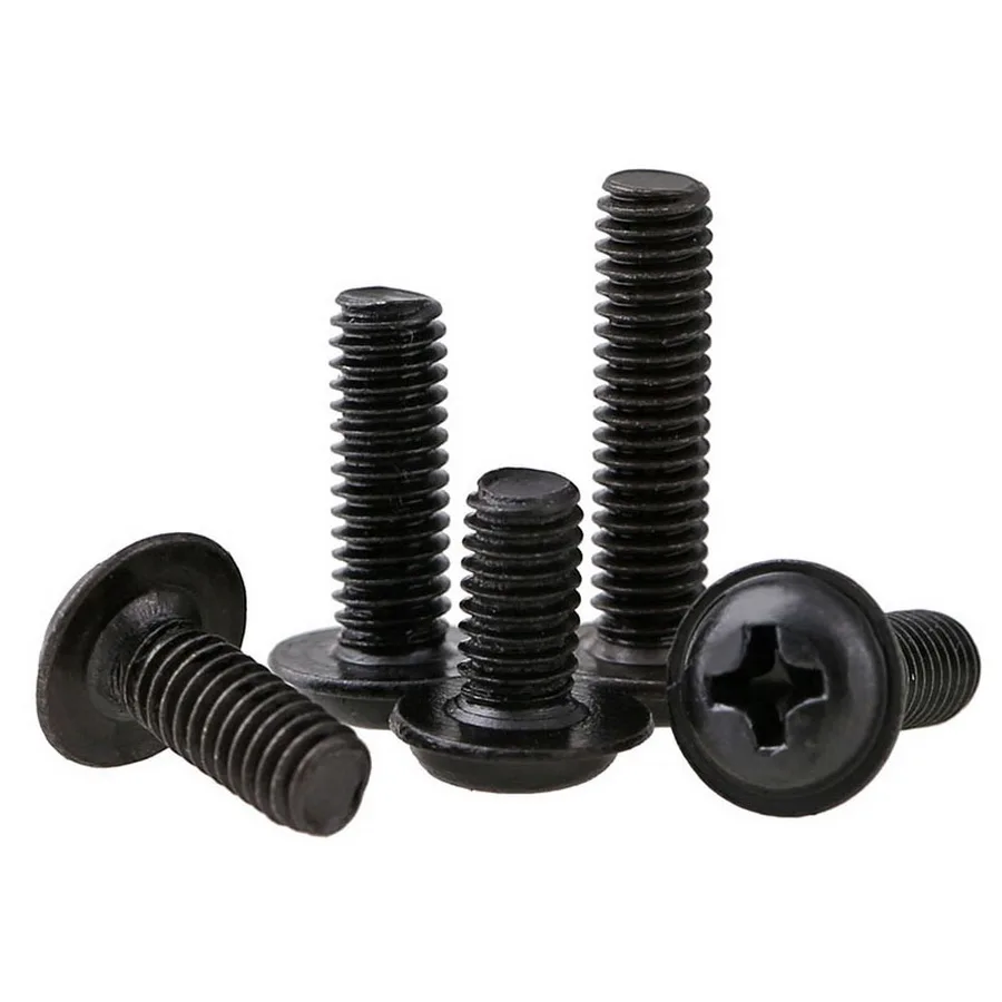 50pcs Black/Nickel Plated Stainless Steel Cross Recessed Round Head with Washer  Ring Screw Bolt M1.4/M1.7/M2/M2.5/M3/M3.5/M4