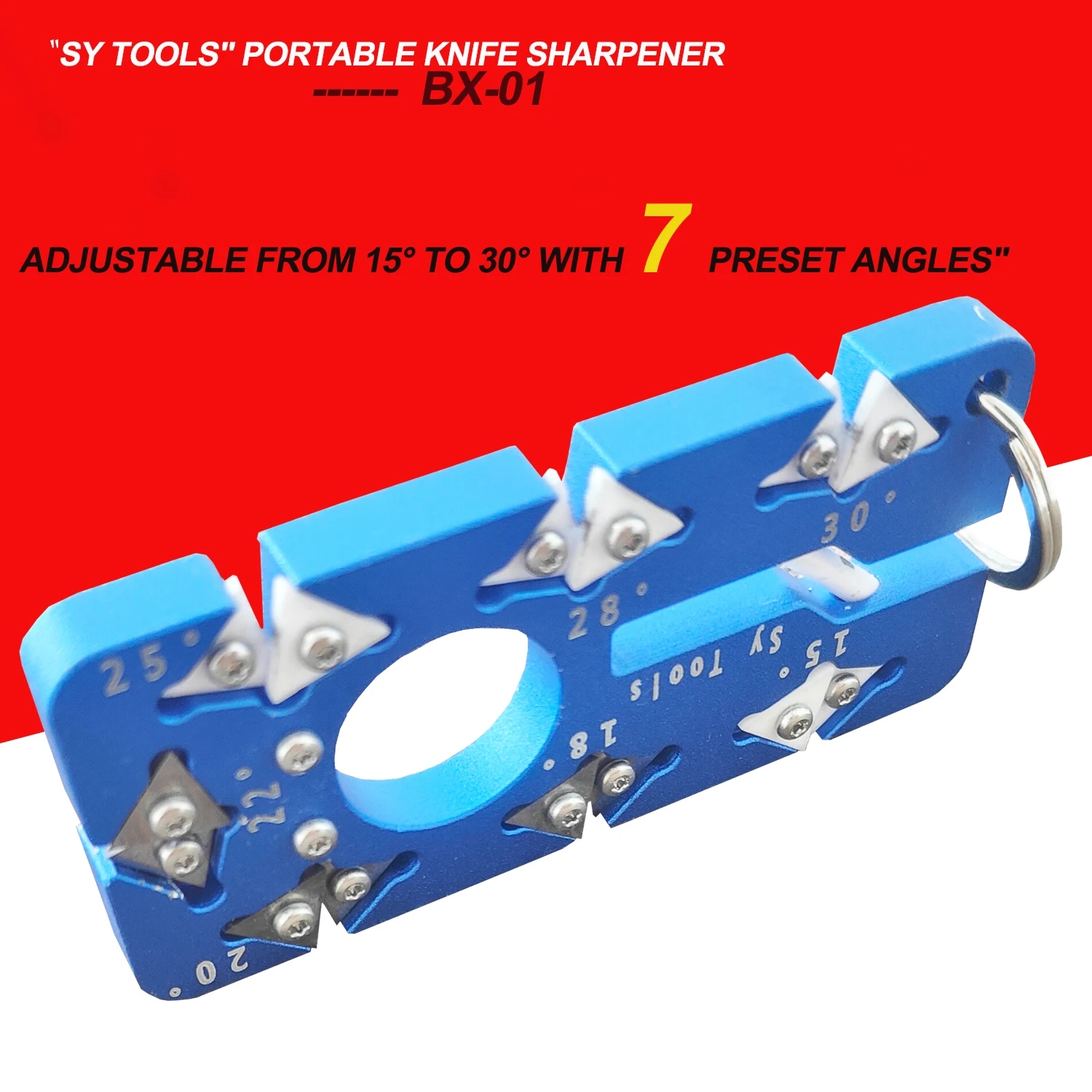 All-Metal 7-Angle (15-30°) Portable Knife Sharpener Tool, 20s Fast Sharpening with Ceramic & Tungsten Stones for Knives