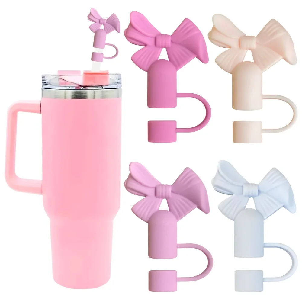 New Reusable Silicone Cap for Stanley Cups Tumbler Cute Bow Straw Cap Tips Lids Covers Silicone Straw Protect Covers