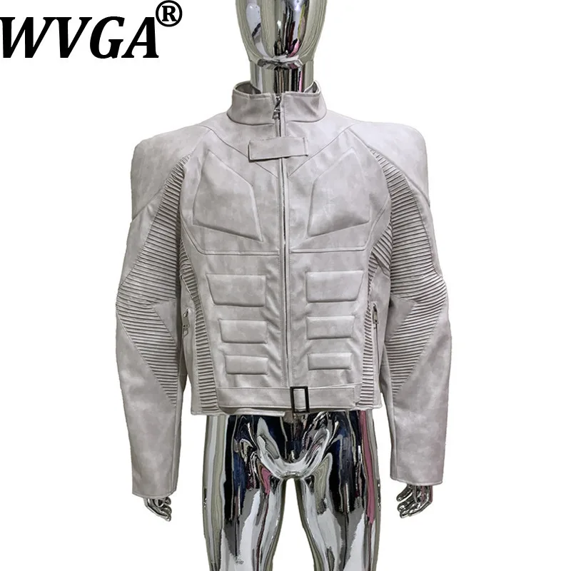 

WVGA Spring Autumn New Men Tide Vintage Trendy Zipper Stand Collar PU Leather Jackets Niche Chic Casual Long Sleeve Coats W15435