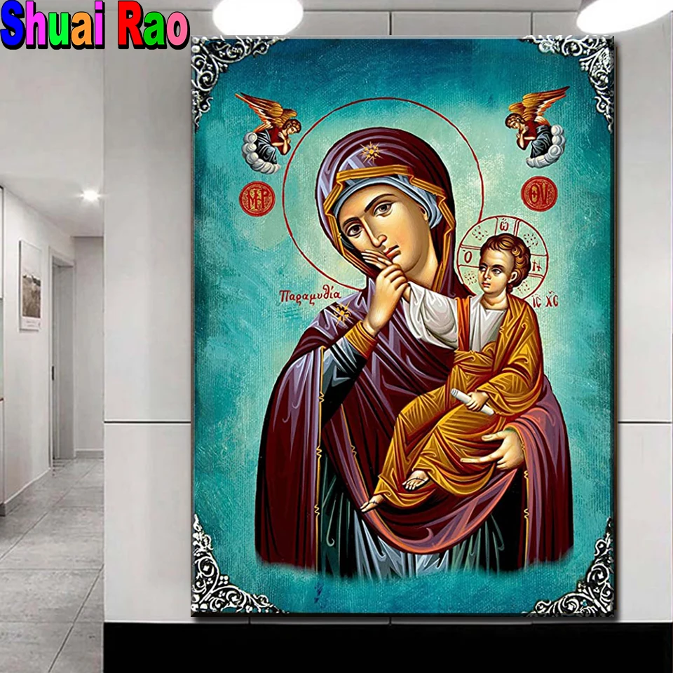 Virgin Mary Diamond Mosaic Greek Christian Orthodox Icon of Theotokos Mother of God Byzantine Diy Diamond Painting Rhinestones