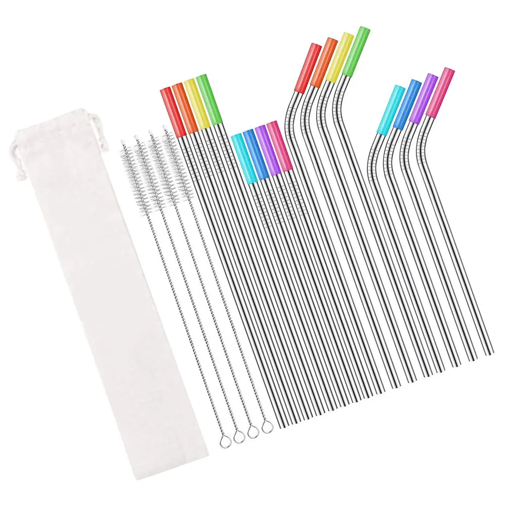 

1 Set Stainless Reusable Metal Drinking With Brush Multipurpose Tumbler For Bottles Mugs Tea Cups Steel Straw Set Kitchen Bar