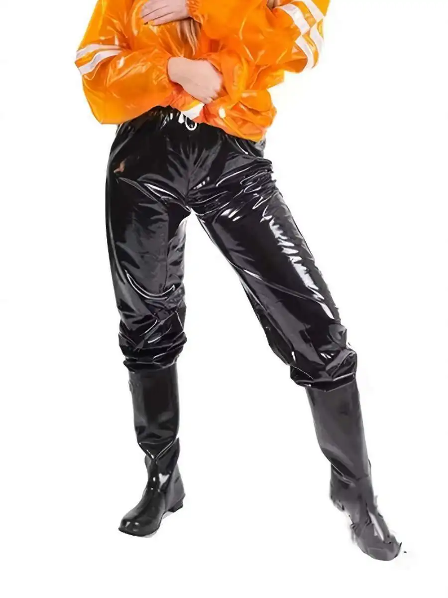 Damen Casual Spiegelfarbe Lederhose Hohe Taille Loose Fit Street Sle Nachtclub Clubwear Hose mit Manschette