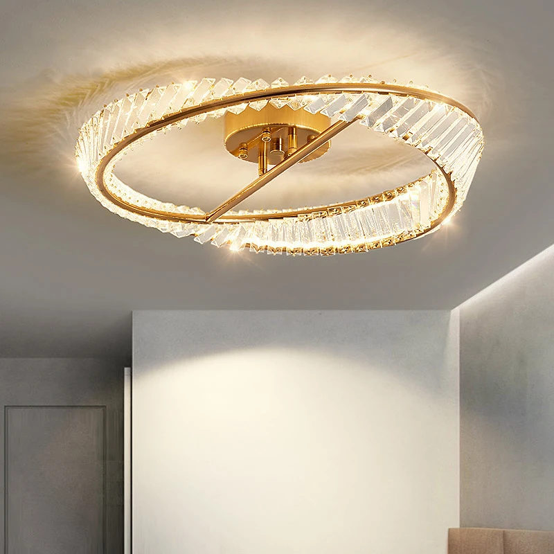 Moderne Led Plafondlamp Kristal Ringen Lamp Dimbare Gold Lustre Voor Living Eetkamer Slaapkamer Indoor Home Decoratie Armaturen