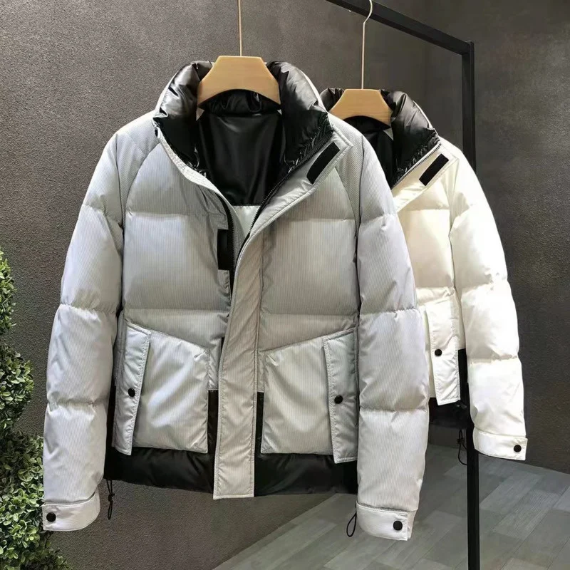 Piumino per uomo moda invernale 2023 Hip Hop Patchwork colletto alla coreana maschio bianco piumino d'anatra addensato cappotto giacca di tendenza calda