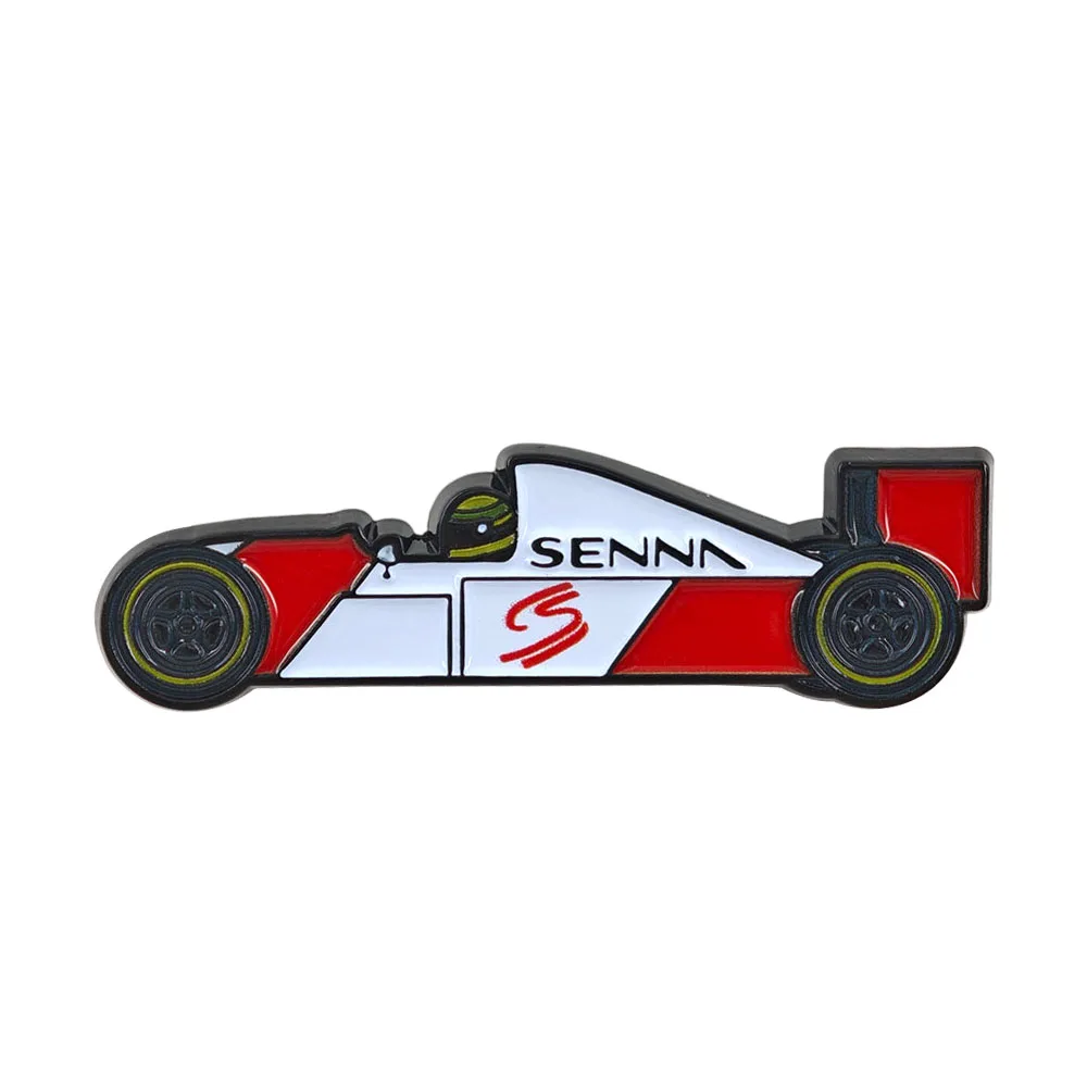 Ayrton Senna Brooch Retro Cartoon Racing Car Metal Badge Historical Figures Periphery Enamel Pin Racing Enthusiast Accessory Gif