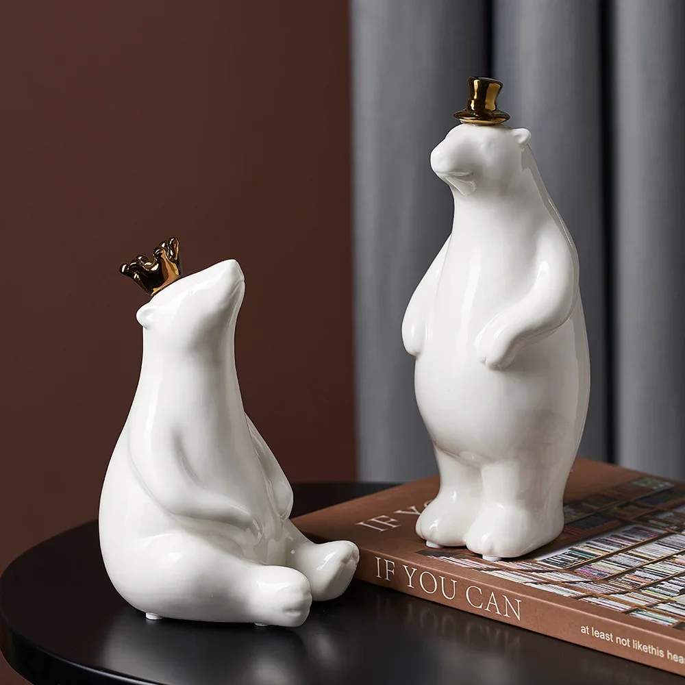 Polar Bear Ceramic Decoration Modern Home Decor Living Room Office Desktop Decorations Gift Feng Shui Home Decor Animal Statue