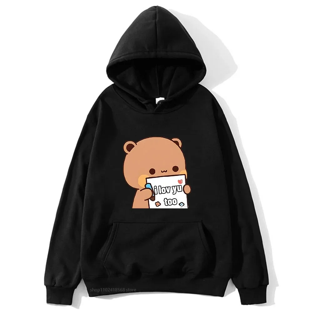 BuBu Panda’s Love Message To DuDu Bear Hoodie Kawaii Cartoon Graphic Sweatshirt Couple Clothes Men Women\'s Casual Y2k Pullover