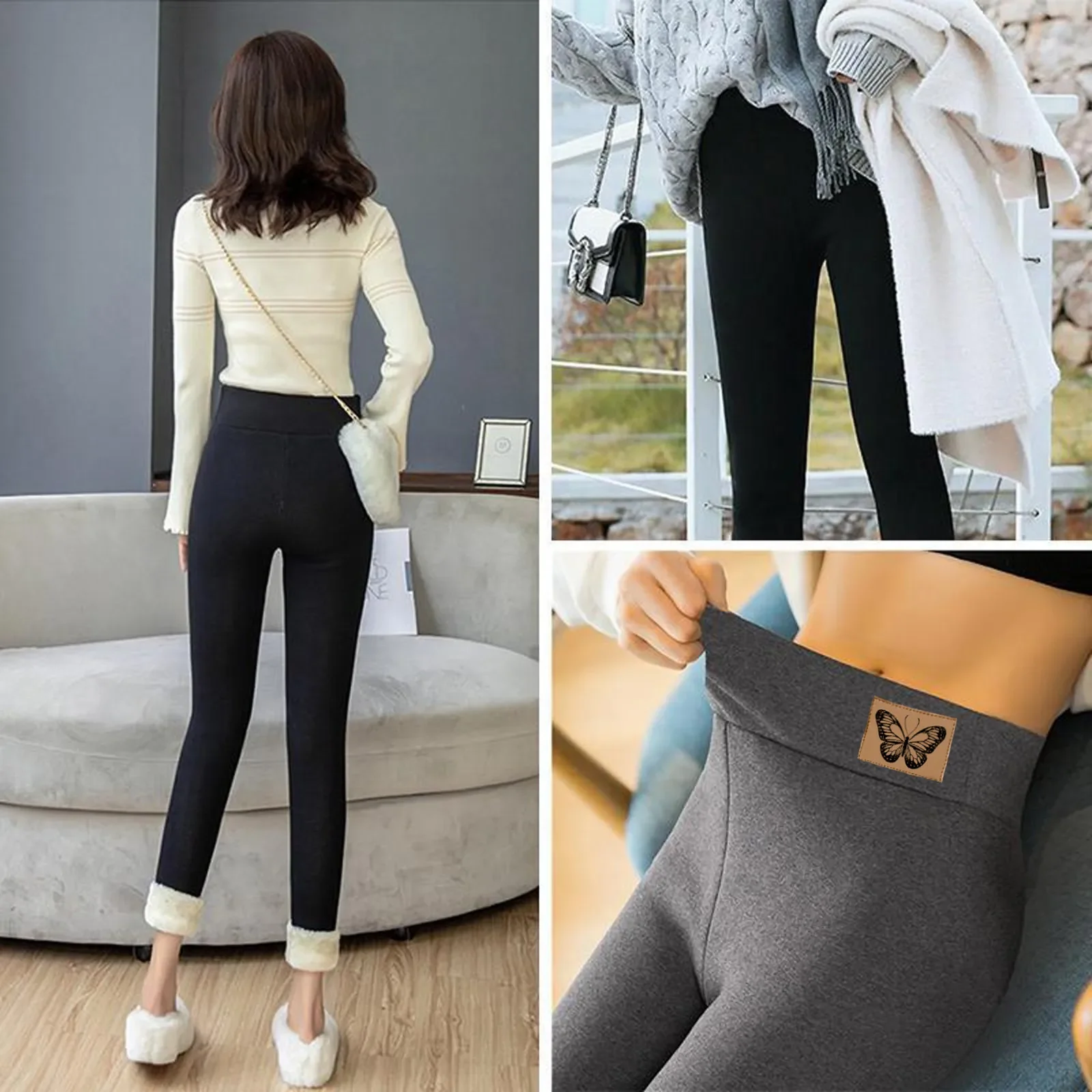 Leggings in pile di agnello da donna senza cuciture a vita alta Legging termico spesso moda inverno caldo collant femminili pantaloni Pantalon isolati