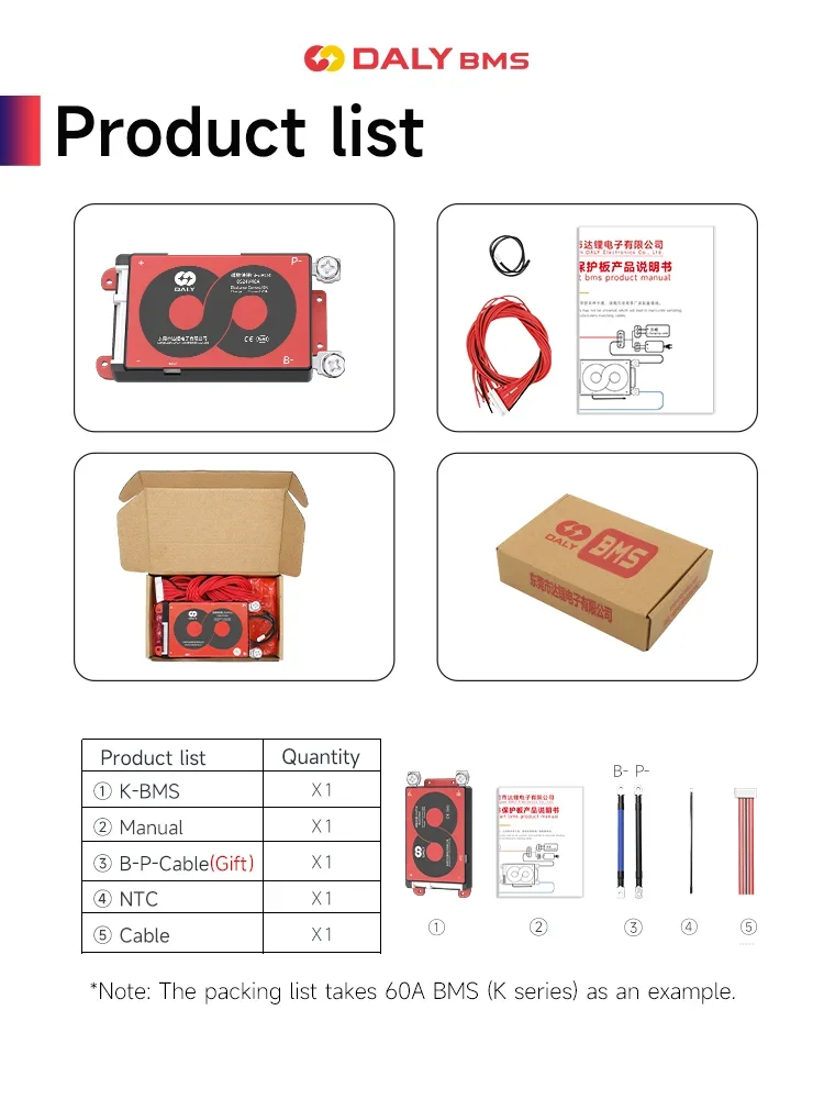 DALY NTC Hardware BMS Lifepo4 4S 12V 8S 24V 16S 48V 40A 60A 100A For Battery