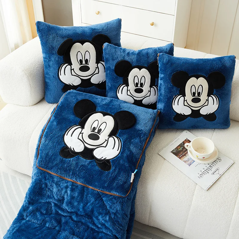 Kreskówka ścieg koc zimowy nowy Disney Mickey Minnie Mouse lucyfer haftowana poduszka koc 2 w 1 Sofa kocyk na drzemkę biurowy