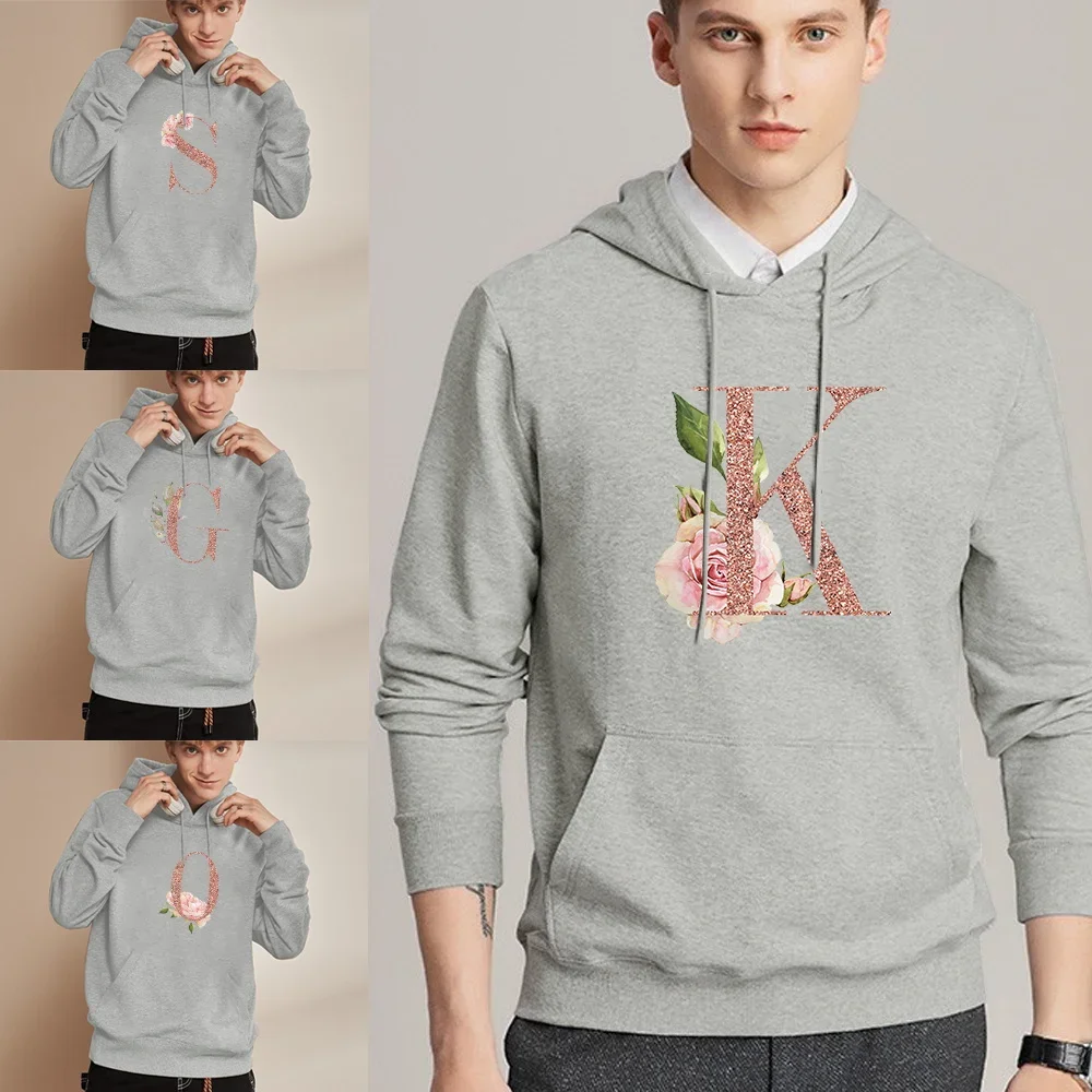 

2024 Men's Hooded Sweater Fashion Hip Hop Streetwear Sweatshirt Hoodie Man Casual Clothing Hoodeds Top Pullover Rose Gold Print