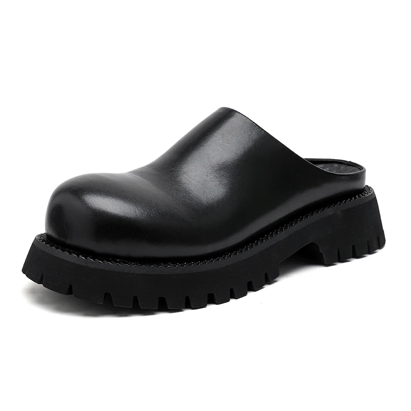 

GIOIO Уличные шлепанцы для ленивых, новые летние мужские кожаные повседневные туфли с полуверхом на толстой подошве для ношения на улице