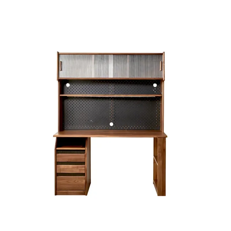 Black walnut solid wood desk bookshelf integrated table desktop computer desk bedroom household hole board study table