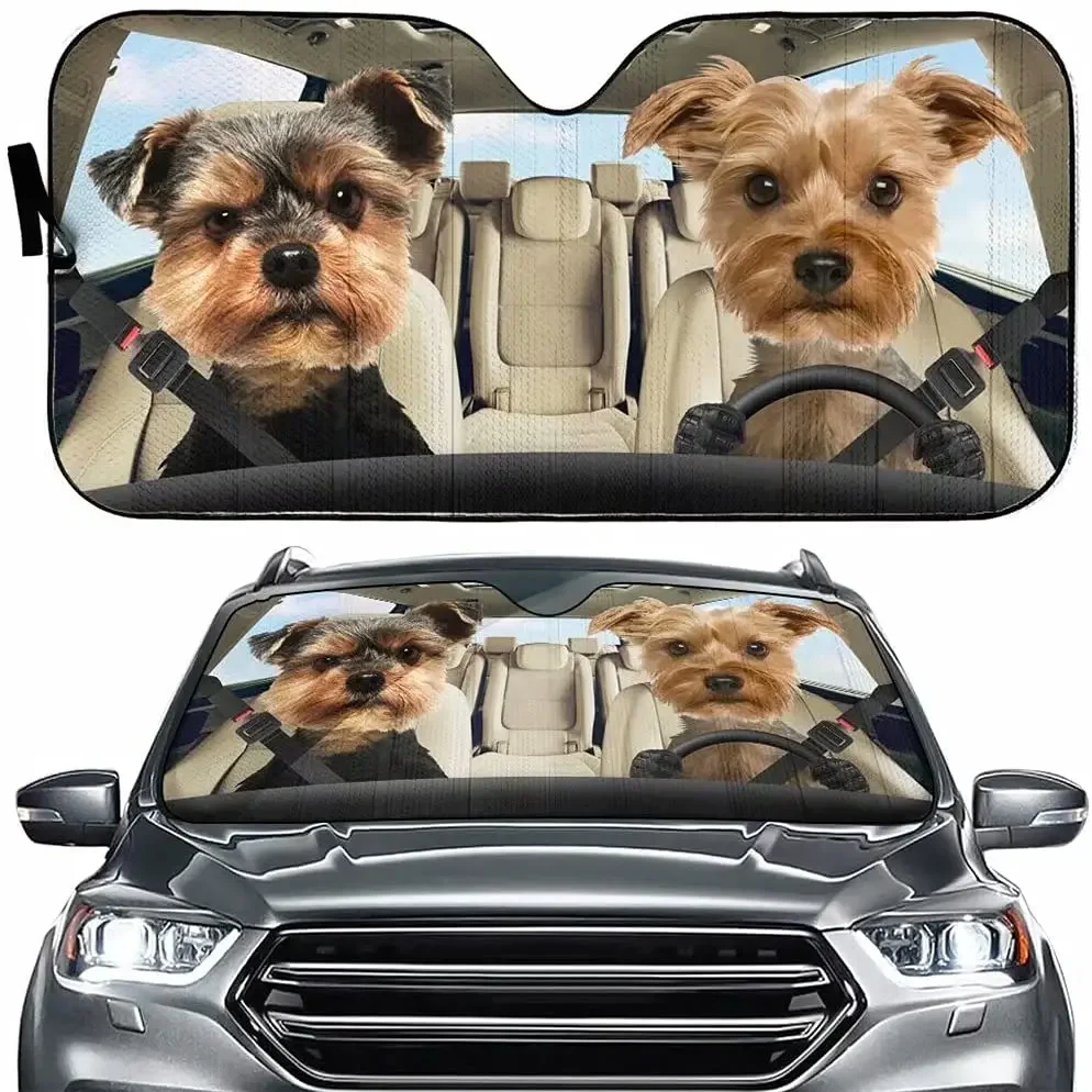 Personalized Funny Animal Yorkshire Terrier Dog Driver Car Sun Sunshade Windshield Auto Front Window Windshield Car Sunshade Car