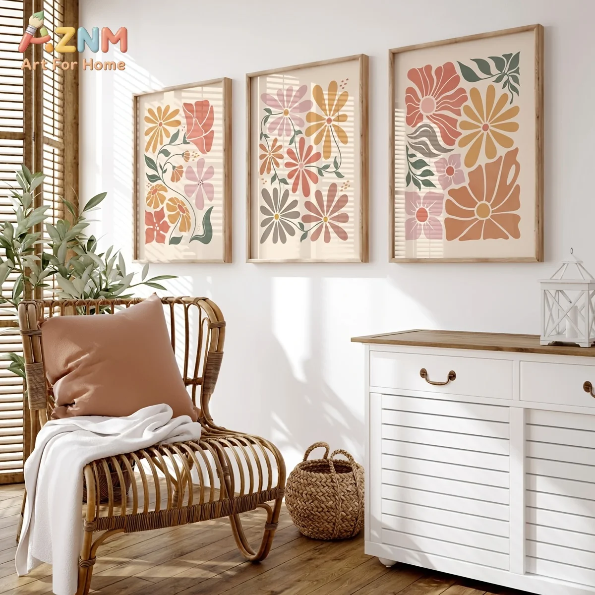 1 Stück/3 Stück Boho Abstrakte Botanische Blumen-Kunstposter Leinwanddruck Blumenmarkt Vintage-Gemälde Minimalistisches Wandbild für Zuhause