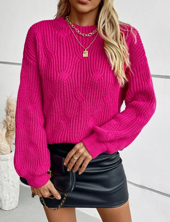 

Women's Solid Loose Casual Long Sleeve Knitted Pullovers Temperament Commuting Autumn New Female Fashion Loose Thread Sweater