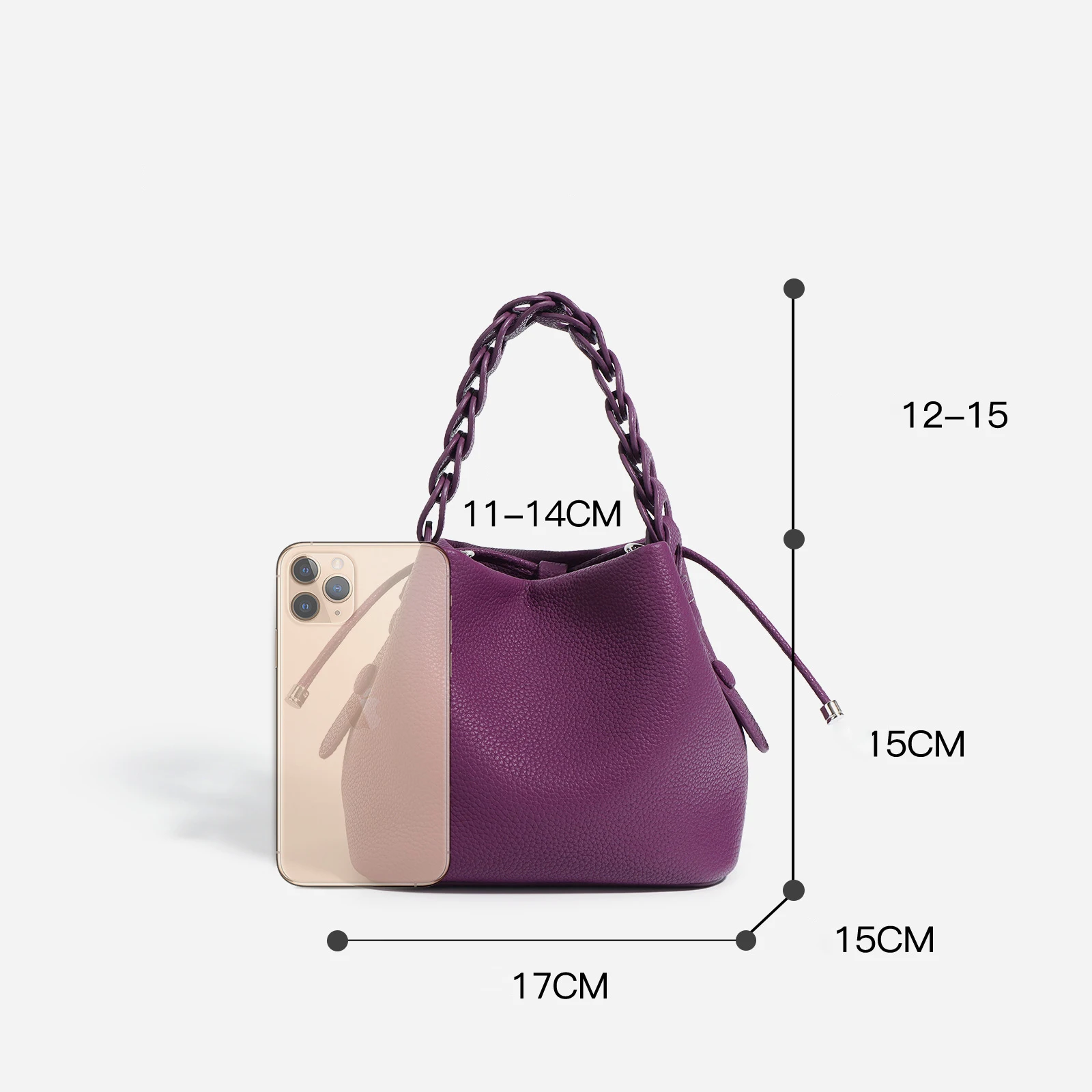 Spring Textured Genuine Leather Mini Bucket Bag Women Fashion All-Match Drawstring Design Commuter Handbags Lady Elegant Pouch