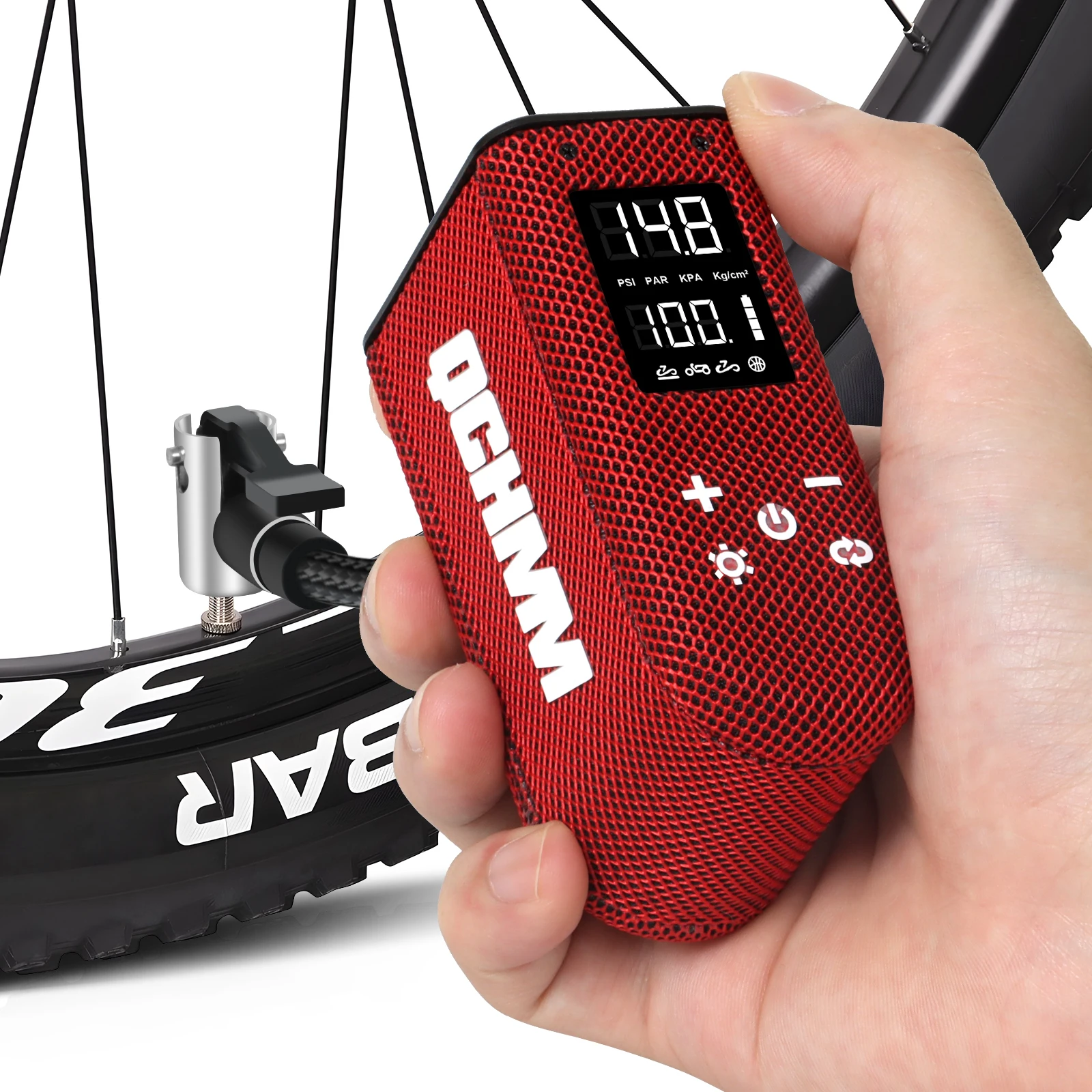 

Bicycle Pump, Mini Electric Bicycle Air Pump with Digital LCD Pressure Gauge, 100PSI, Ultra Small Bike Pump, Memory Function