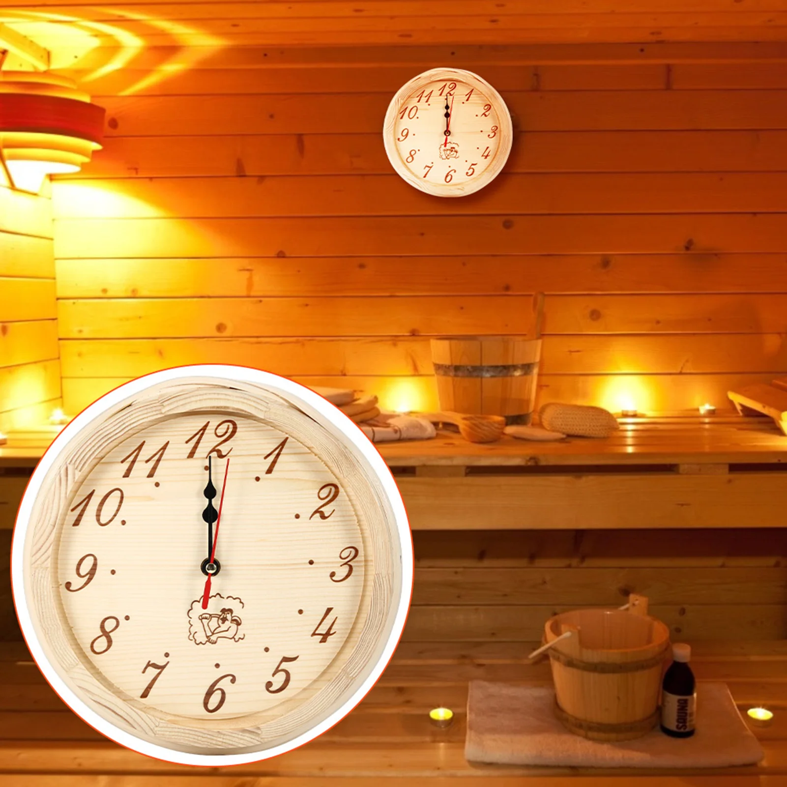 23cm Diameter Sauna Clock Wall Hanging Wooden Clock for Sauna Room Home Office Use
