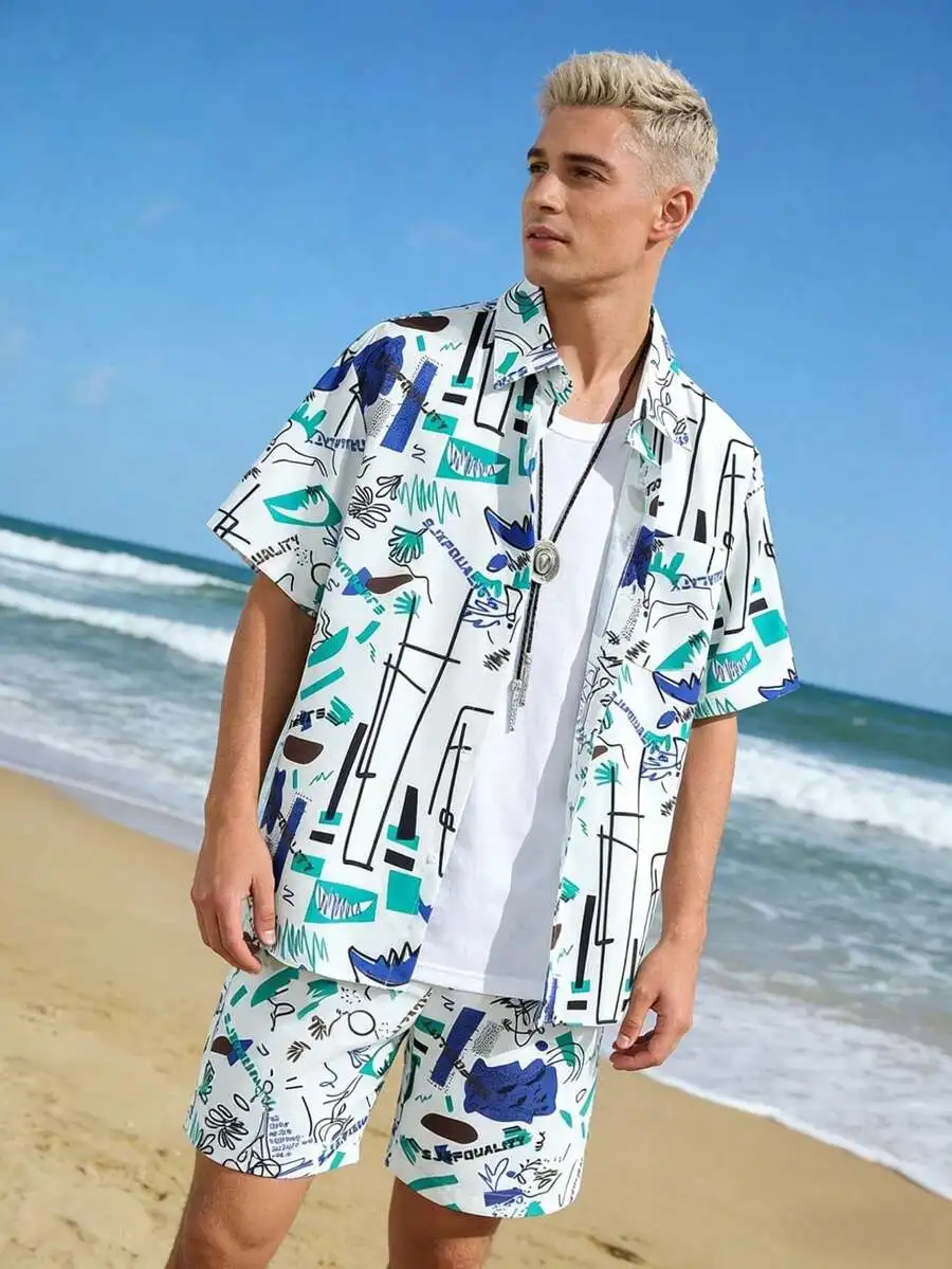 Short Sleeve Printed Shirt And Shorts Set For Beach Vacation