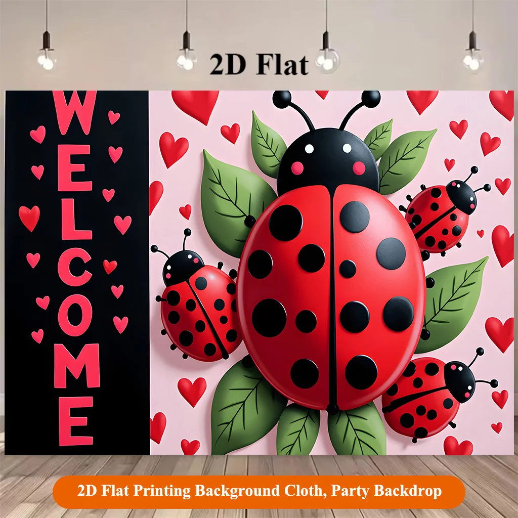 Ladybug heart and leaf background banner, suitable for indoor parties/outdoor decoration/multifunctional decorative props