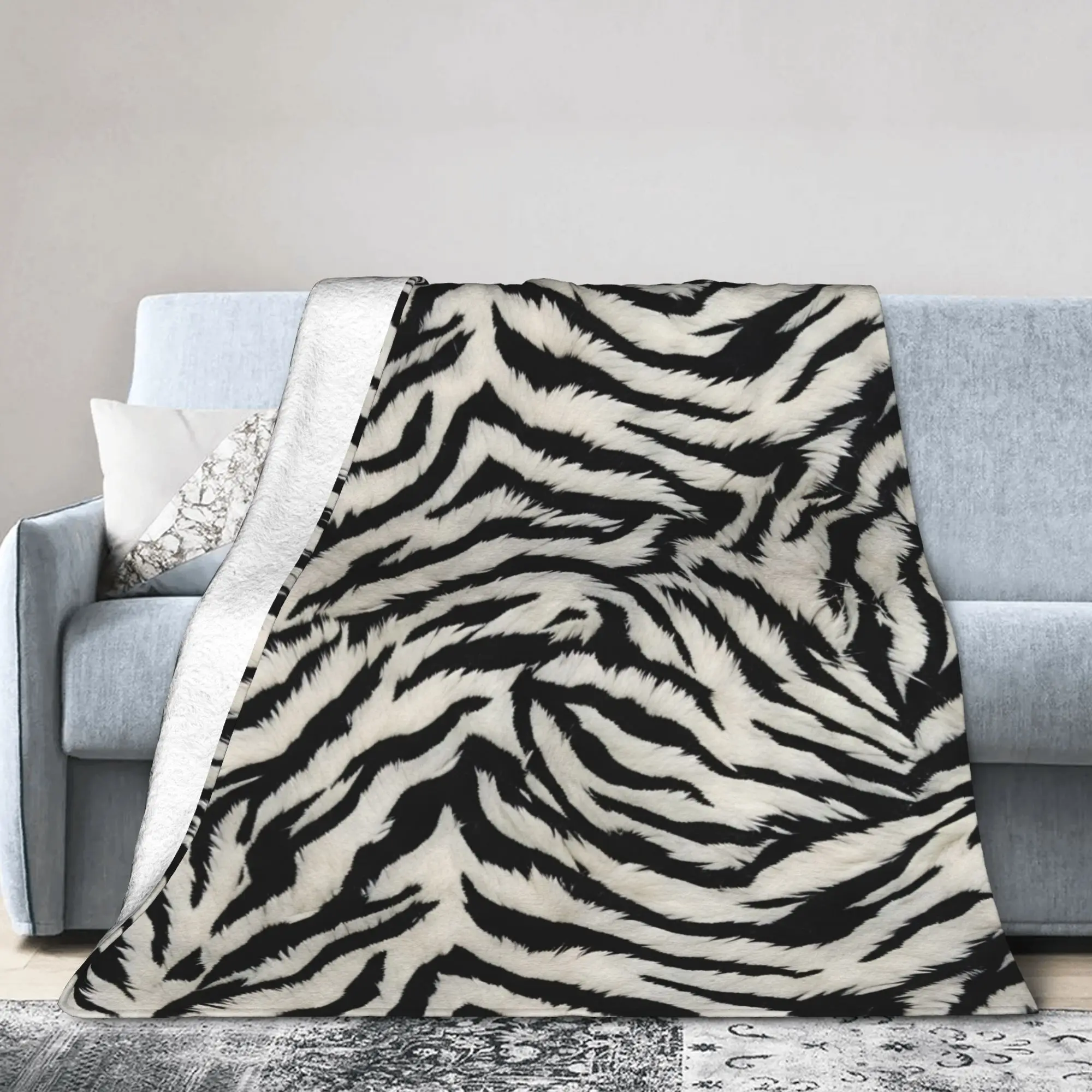 Black White Zebra Blanket  Warm Comfortable Plush Throw Blanket For Outdoor Airplane Travel Flannel Bedspread Bed Cover