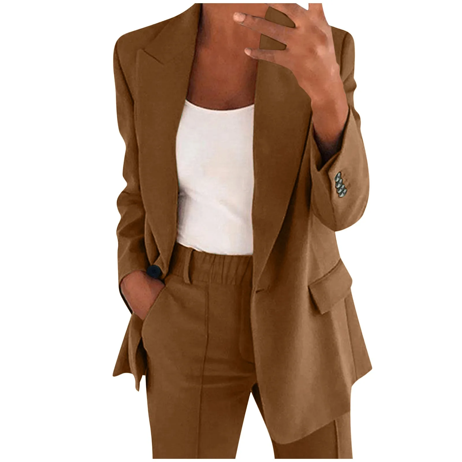 Homecoming Pantsuits for Teens Women Two Piece Lapels Suit Set Office Business Long Sleeve Button Formal Dress Pant Suit Women