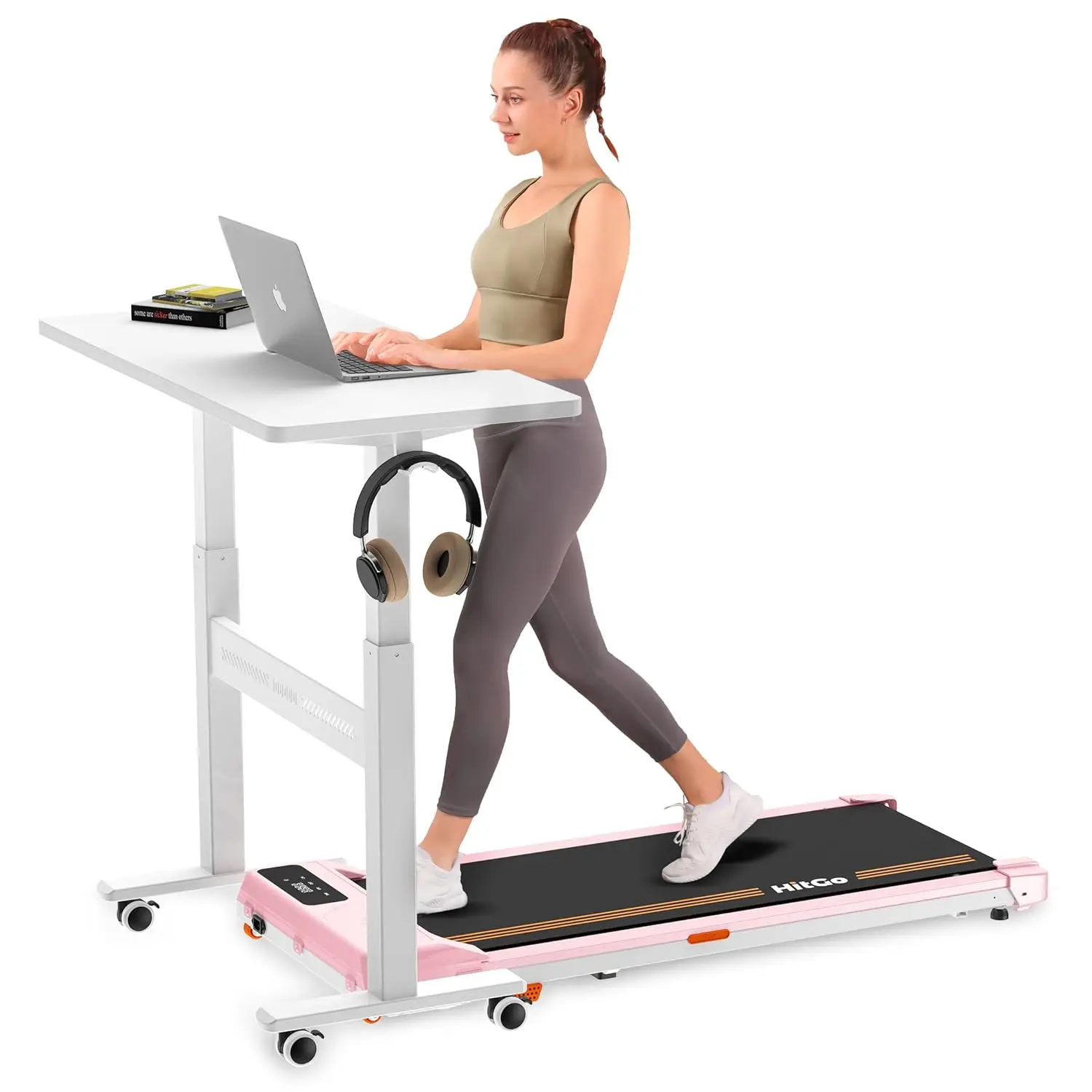

32" Pneumatic Height Adjustable Rolling Standing Desk for Walking Pad Home Office 28-43" White, Customized