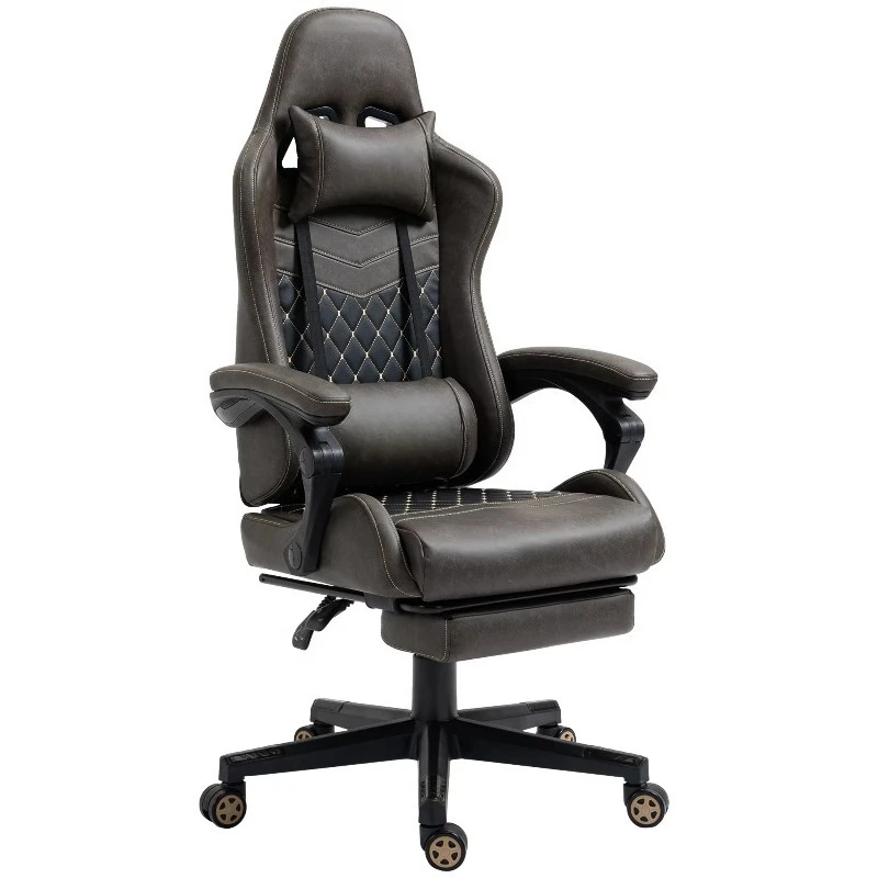 STLF Ergonomic gaming chair, diamond pattern PU leather office chair, high back rotating recliner, adjustable height, foot