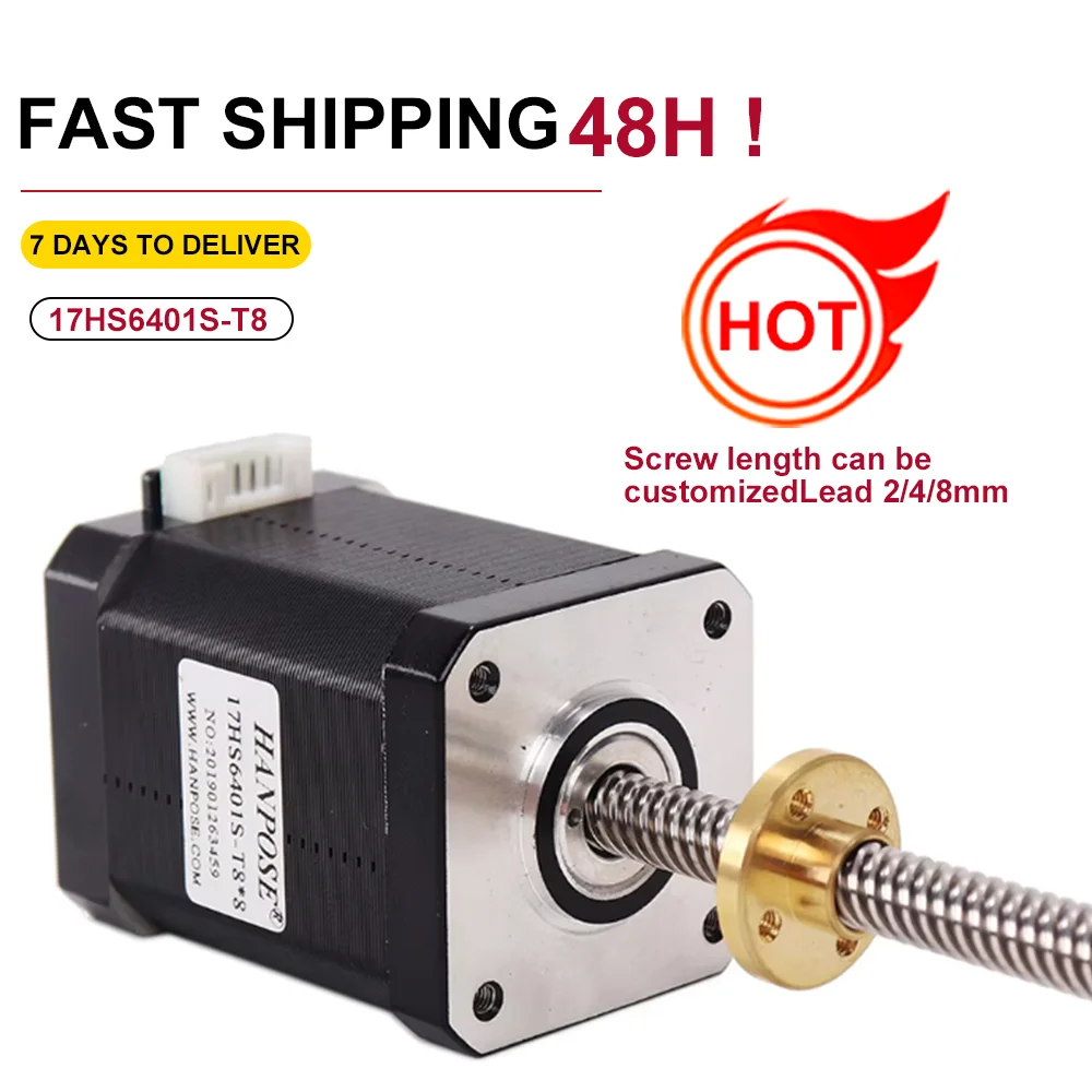 stepper motor nema17 with T8 screw lead 2/4/8mm 300mm 42 motor 1.8A 70N.cm 4-lead 17HS6401S-T8 motor for 3D Printer or robot