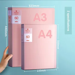 A4 A3 Pink Folder Information Book Insert File Folder Transparent Album  Student Office Supplies Folder Contract Storage Bag