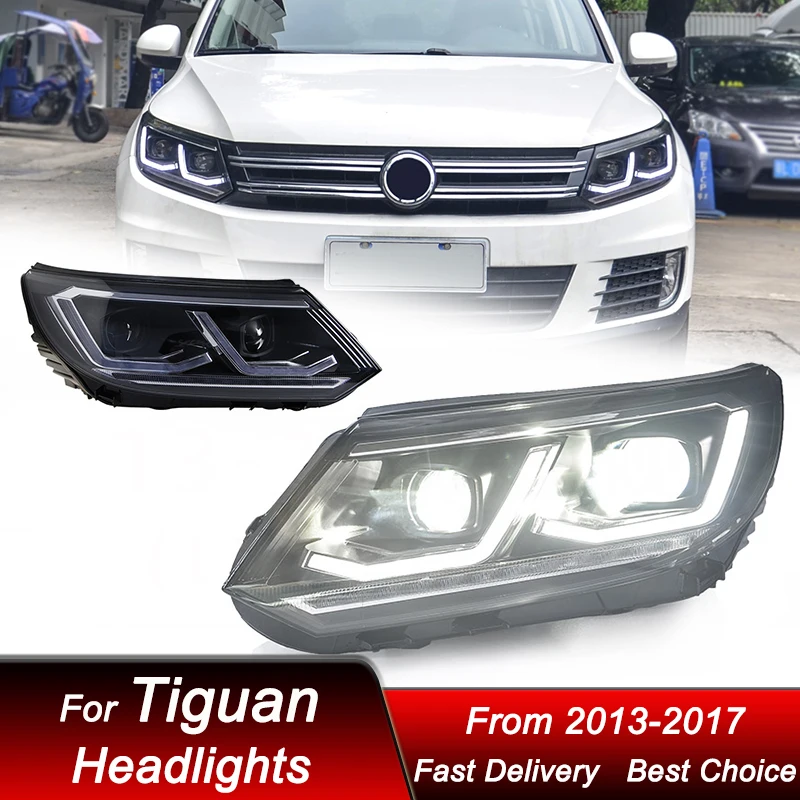 

Автомобильные фары для VW Tiguan 2013-2017-2022 стиль, полностью светодиодные фары в сборе, обновленный комплект аксессуаров для линз проектора