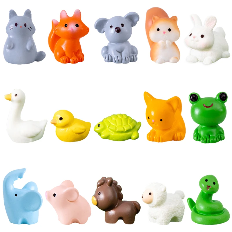

15pcs Cute Animals Micro Landscape Ornaments Cat Duck Koala Squirrel Frog Turtle Animals Resin Crafts Fairy Garden Decoration