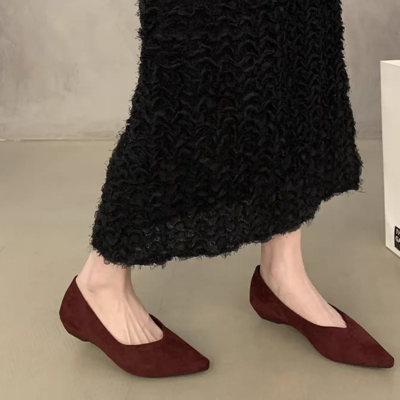 2025 Nuova Primavera Autunno Nuovo Spessore Tacchi Alti Bassi Donne Marrone Nero Scarpe da Lavoro Ufficio Flock Pompe per Le Signore Scarpe Comfort