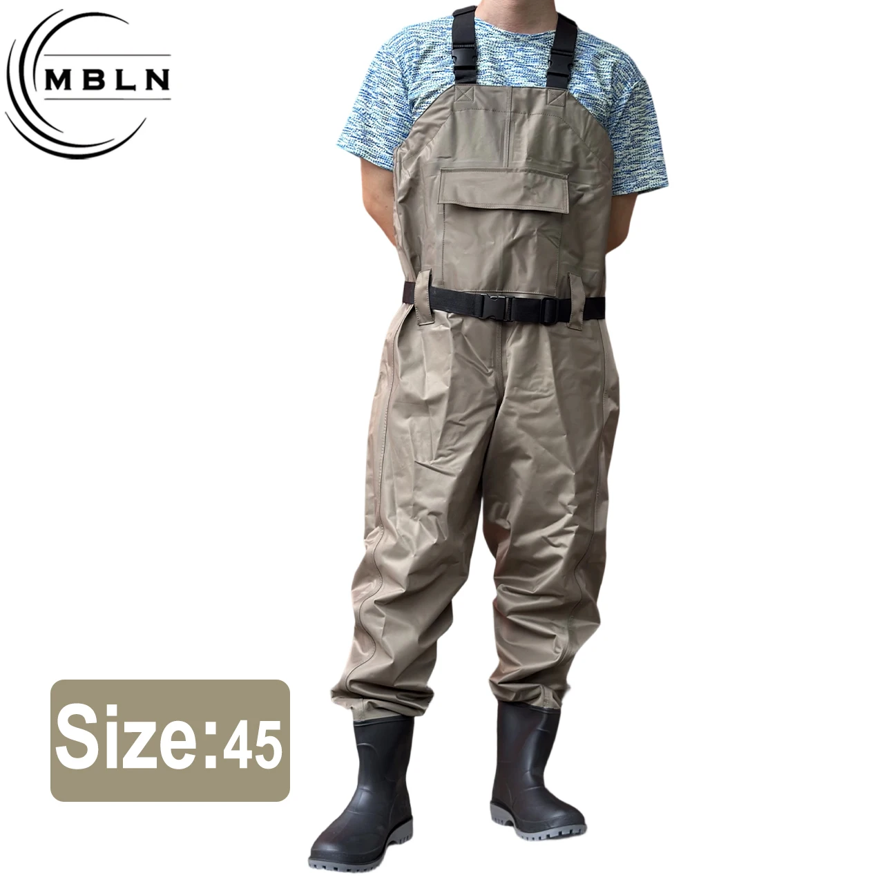 1 Stück Wathose zum Angeln mit Stiefeln, wasserdichte Nylonhose, verstellbare Träger, 170T, 15000MPa Wasserbeständigkeit, Khaki Outdoor-Ausrüstung – Detail 12