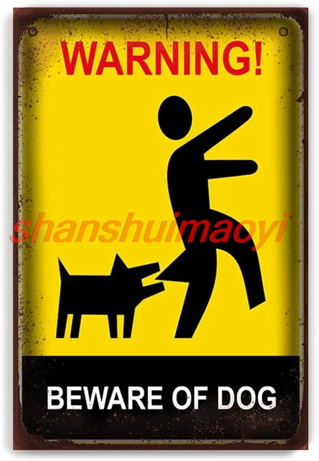 shan n Sign Metal Poster Vintage Wall Decor Warring Beware of Dog for Pub Restaurants Cafe Club Plaque Man Cave Wall 8x12 1pc