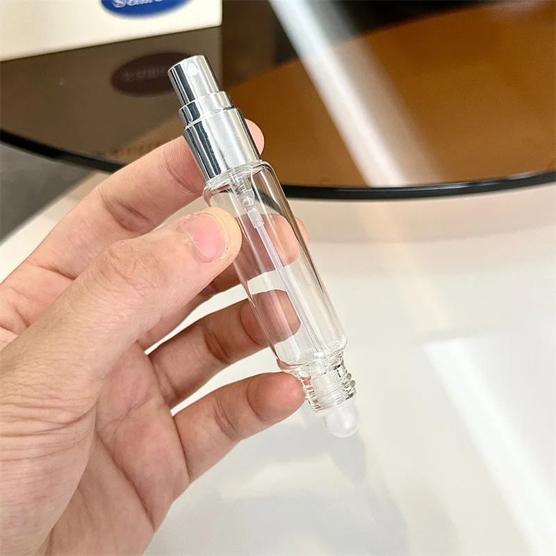 2/5Pcs 10ml Double-headed Roll On Atomizer Bottles Perfume Mosquito Repellent Empty Glass Mist Spray Silver Refillable Container