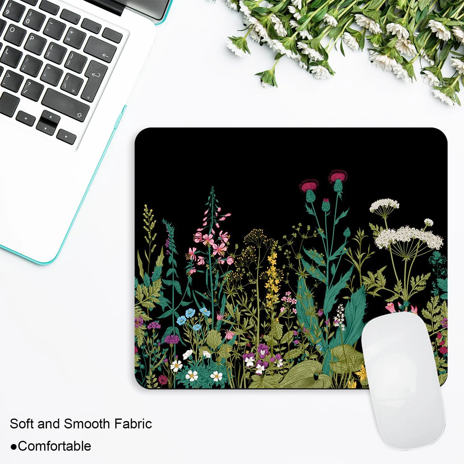 Cute Computer Mouse Mat Square Mouse Pad Soft with Non-Slip Rubber Base Easy to Personalized Design Portable Garden Flowers