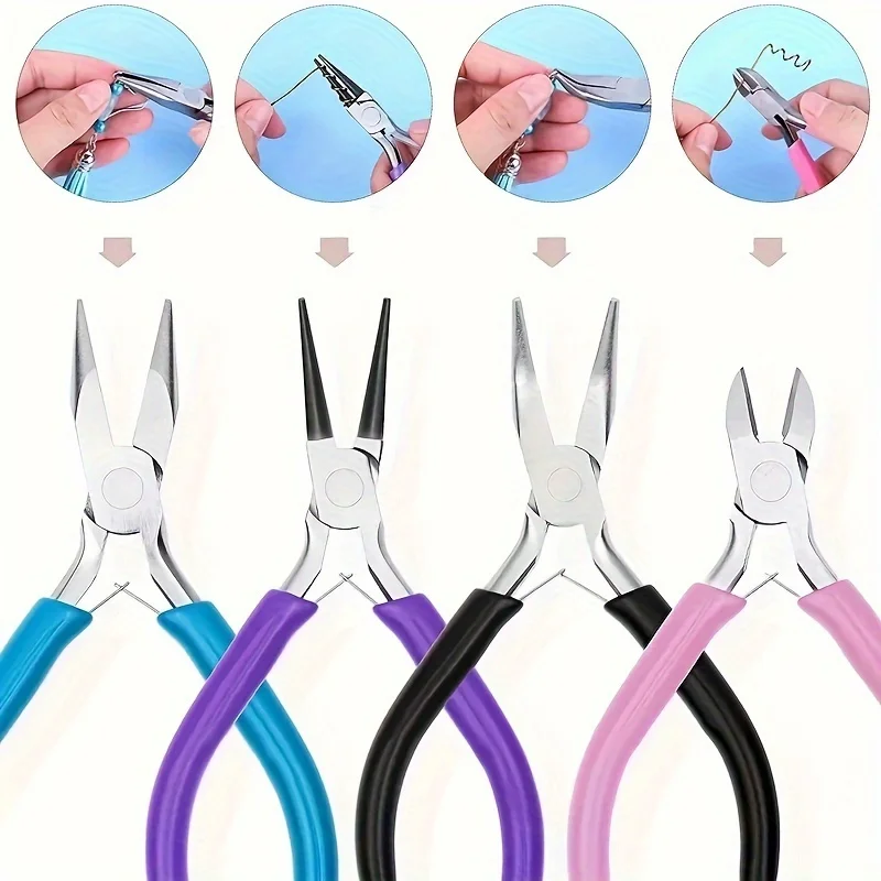 

3/4 PCS Jewelry Making Pliers Set Needle Nose Chain Nose Round Nose & Wire Cutter Perfect for Jewelry Repair Wire Wrapping