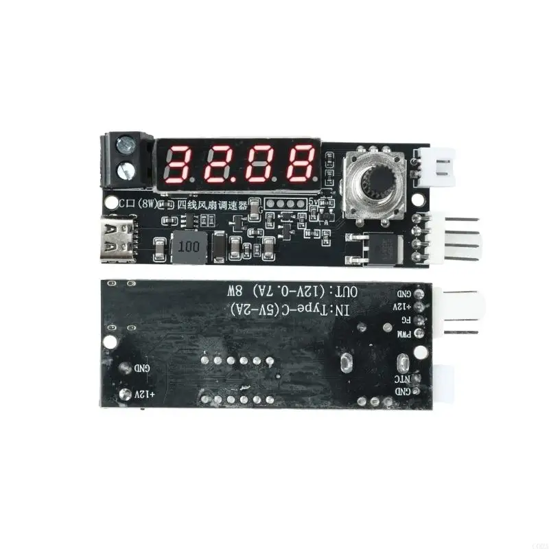 CORA 4 Pin Fan Controller Module, Digital Display, Knob Control, 5V Port and 12V Wire Input for PC Cooling, Cabinet Heat