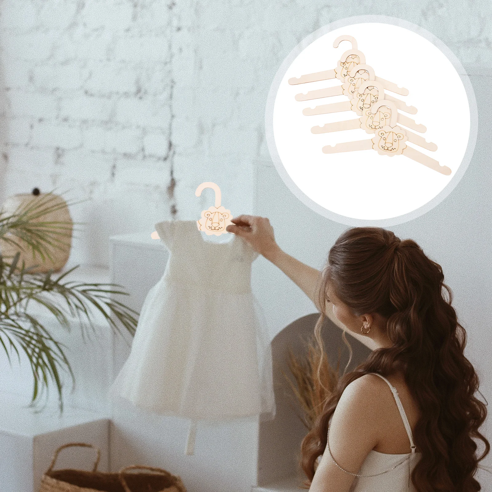 

5pcs Lion Clothes Wooden Animal Design s Diy Decor Toddler Cute Nursery Closet Organizers Small Infant s Wooden