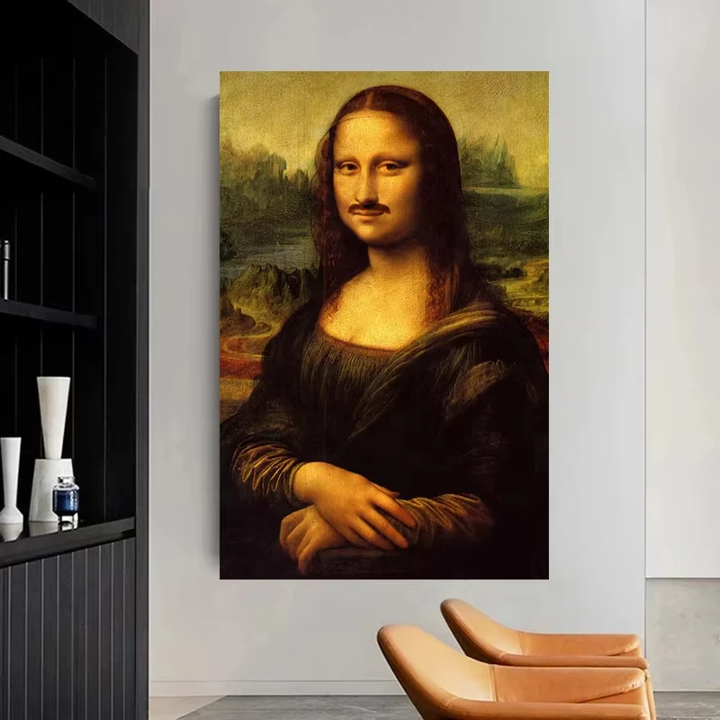 1pc frameless Canvas Painting  1pc frameless Canvas Painting Funny Mona Lisa Poster Wall Art Canvas Painting Posters Classsic Oi