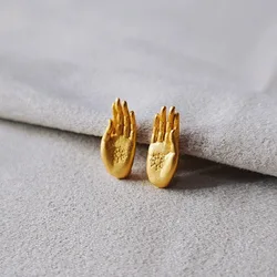 Good Lucky Jewelry Buddha's Palm Stud Earrings for Men Women Buddha's Hand Qianfu Xiang Earrings Fashion Jewelry Accessories