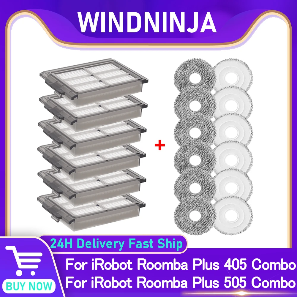 Mopptuch HEPA-Filter-Set für IRobot Roomba Plus 405 Roomba Plus 505 Combo Roboter-Staubsauger Ersatzteile Waschbares Zubehör