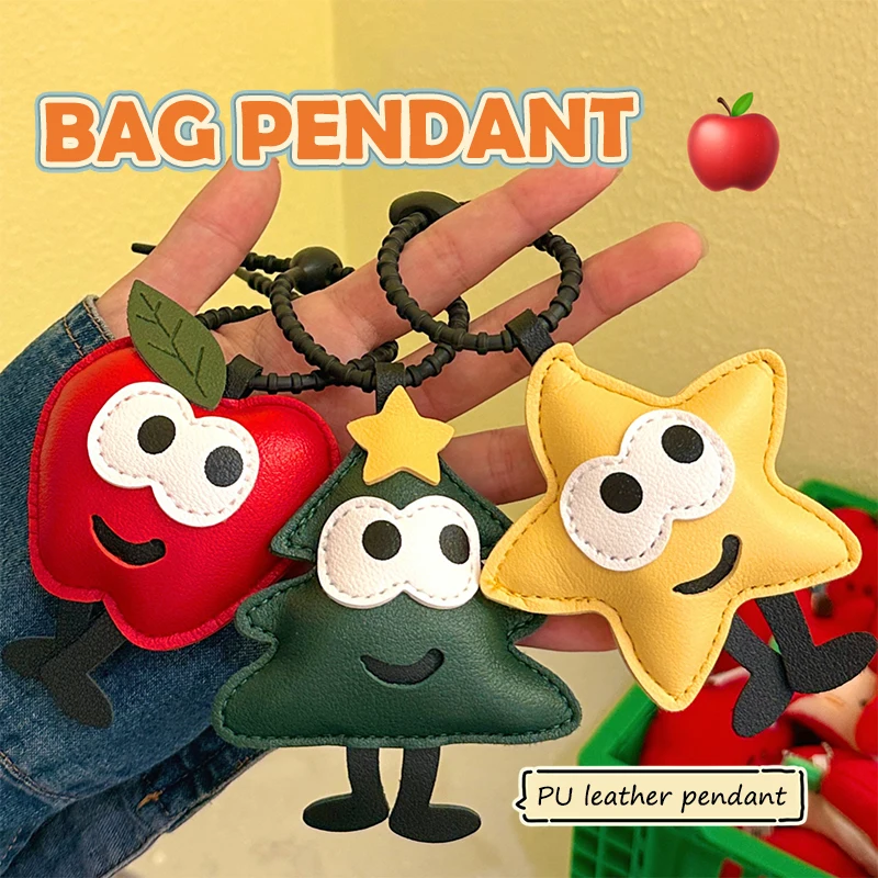 

Милый мультяшный брелок с рождественской елкой и звездой, креативный брелок из искусственной кожи, подвеска на рюкзак, подвесное украшение для ключей, рождественские подарки