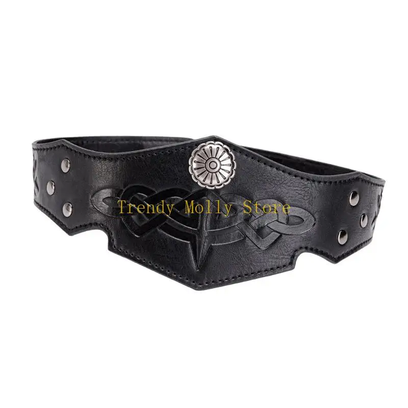 

N5KB Medieval Headpiece for Women Men Embossed Leather Headband Circlet Adjustable Vintage Head Band Medieval Cosplay Costume
